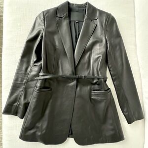 Massimo Dutti Black Leather jacket with detachable belt (genuine leather)